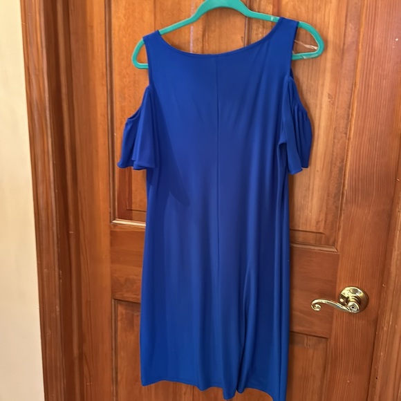 Blue sundress , shoulder straps and sleeves around arms, light and comfortable - Picture 4 of 5